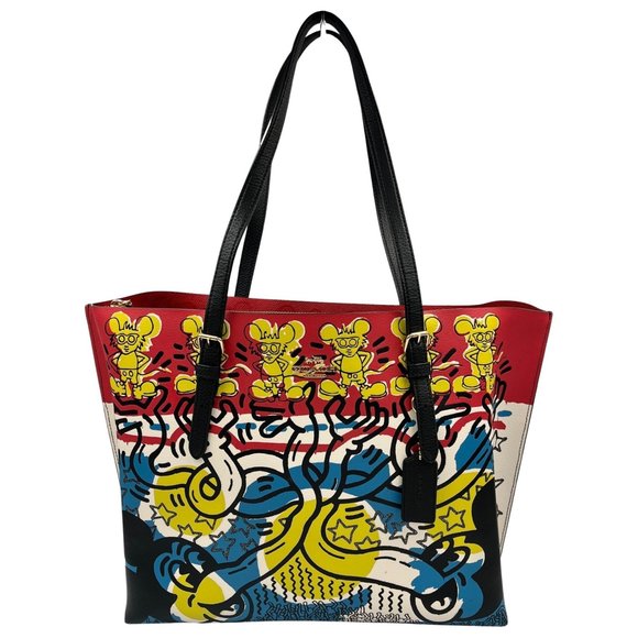 Coach Mickey Mouse x Keith Haring Leather Tote Bag for Women - Picture 1 of 10